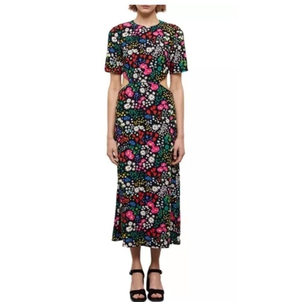 NWT Kooples Joyful Floral Flower Print Cut Out Back Midi Dress Size 0/XS